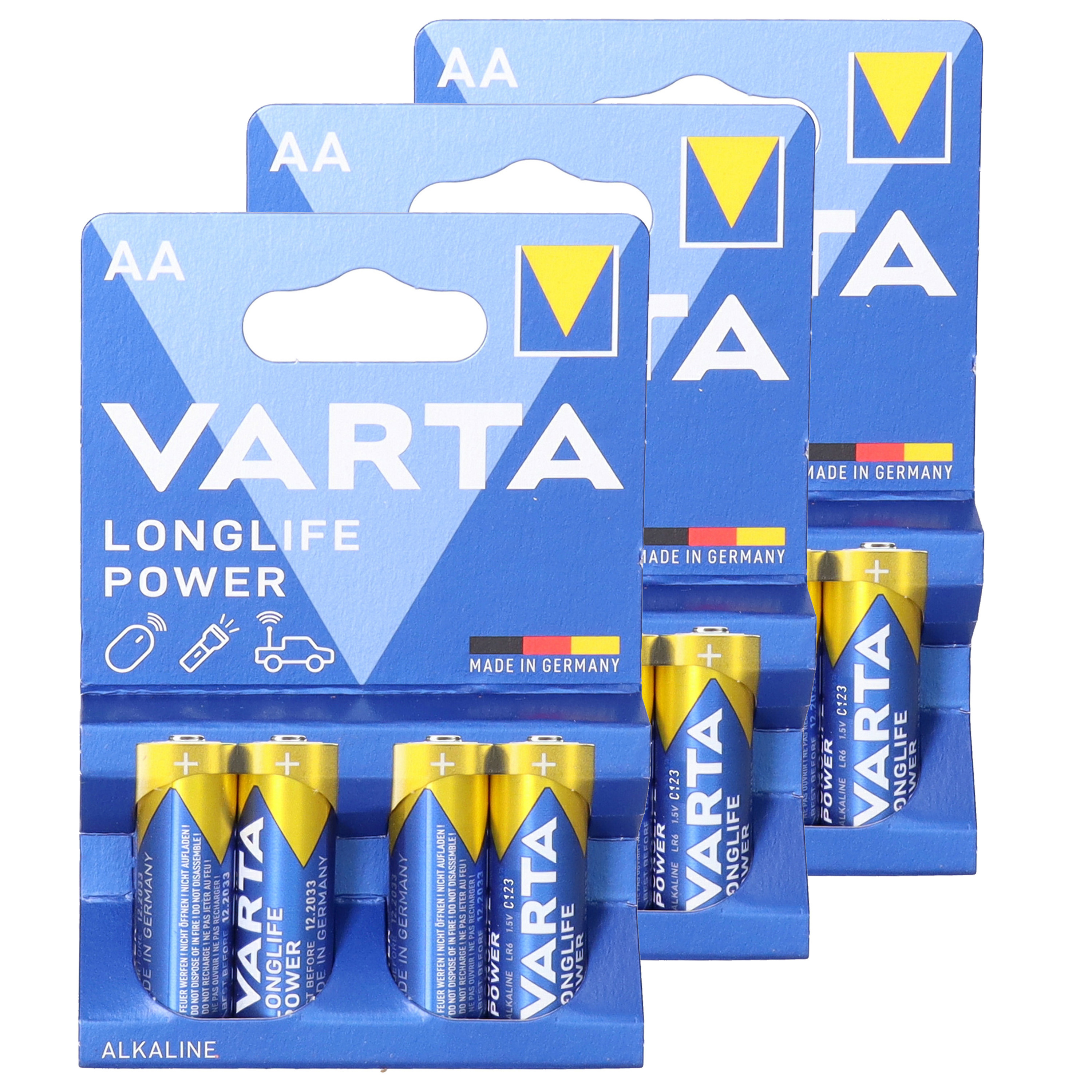 12x Varta Alkaline AA batterijen longlife power 1.5 V -
