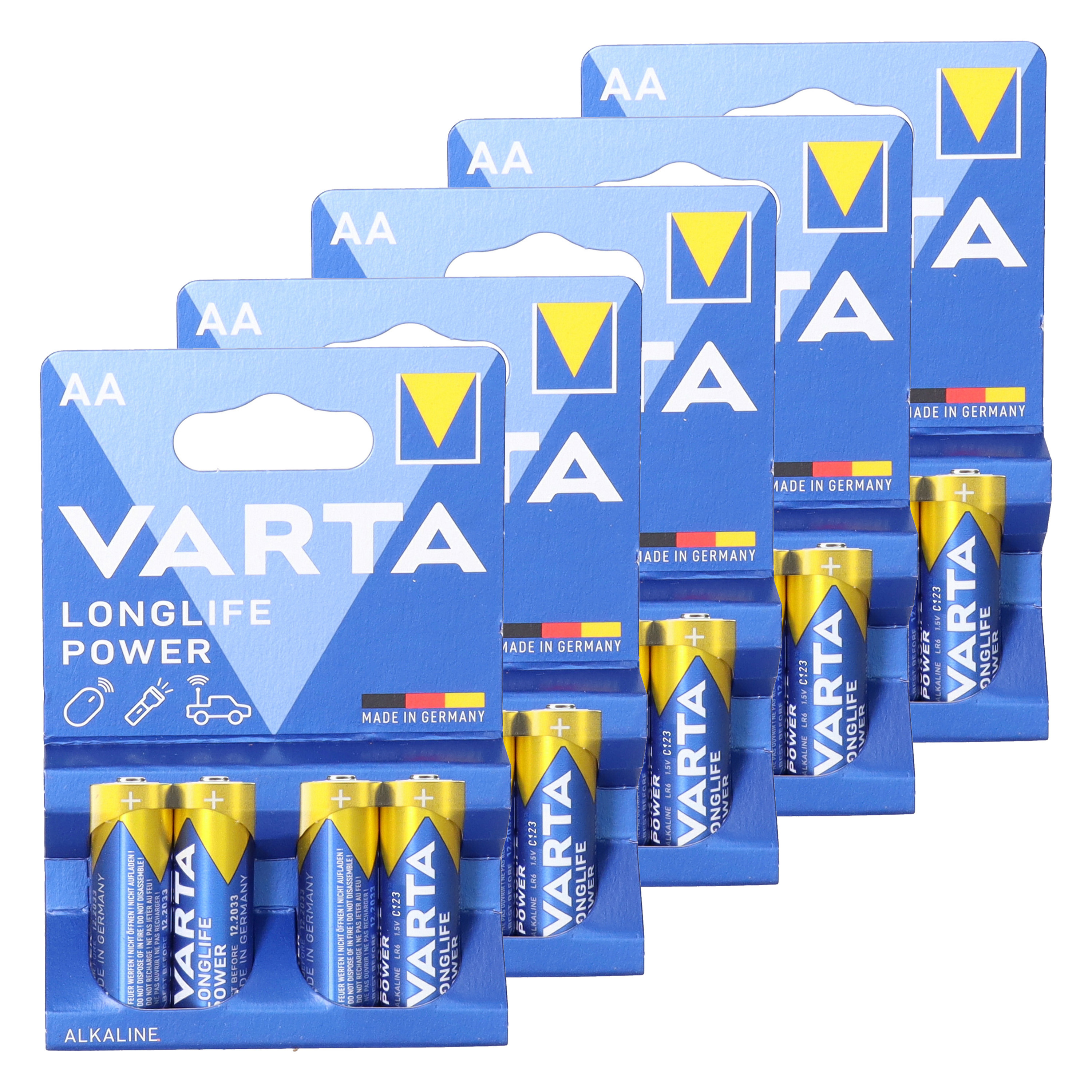 20x Varta Alkaline AA batterijen longlife power 1.5 V -