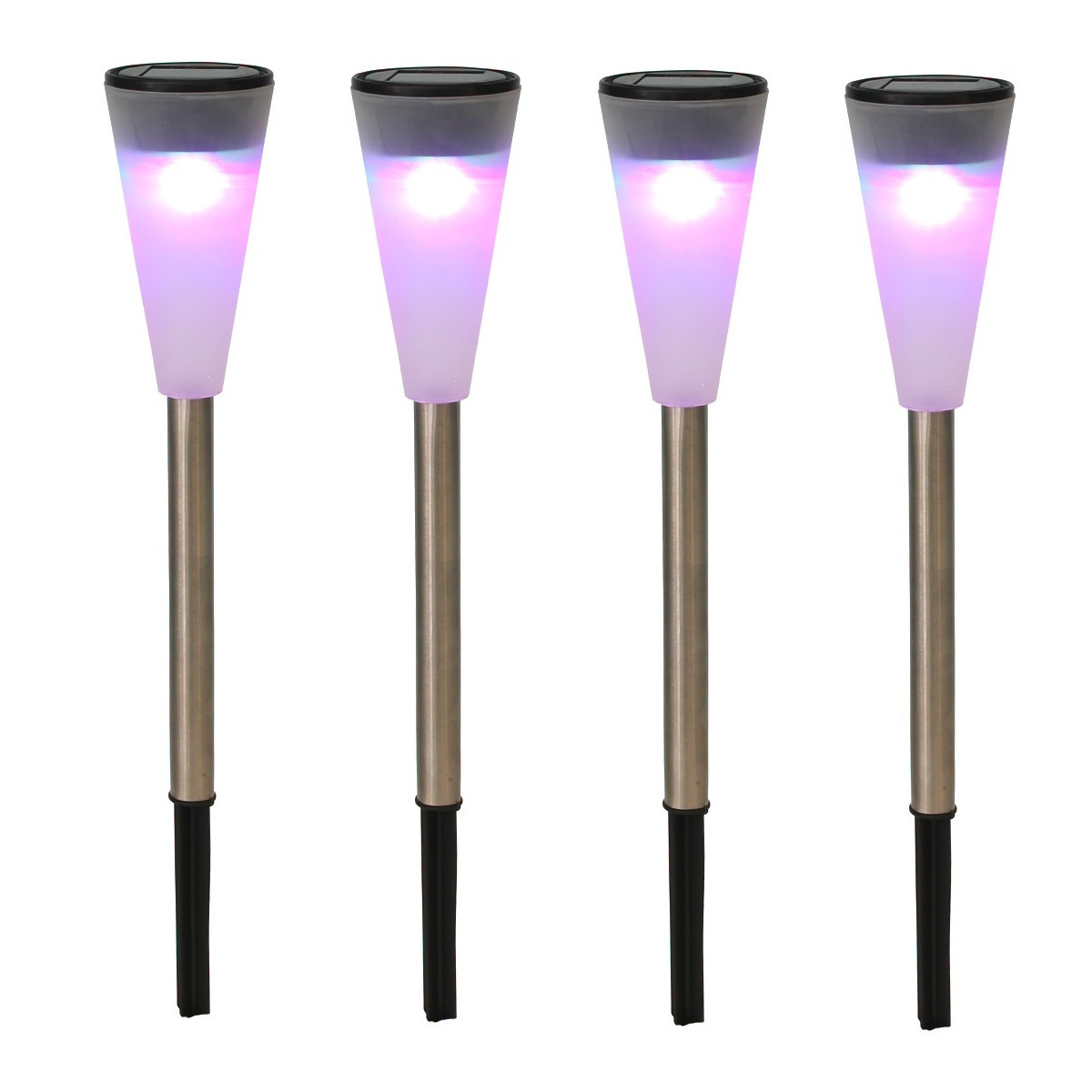 8x RVS Buiten/tuin LED stekers solar verlichting 36 cm gekleurd -