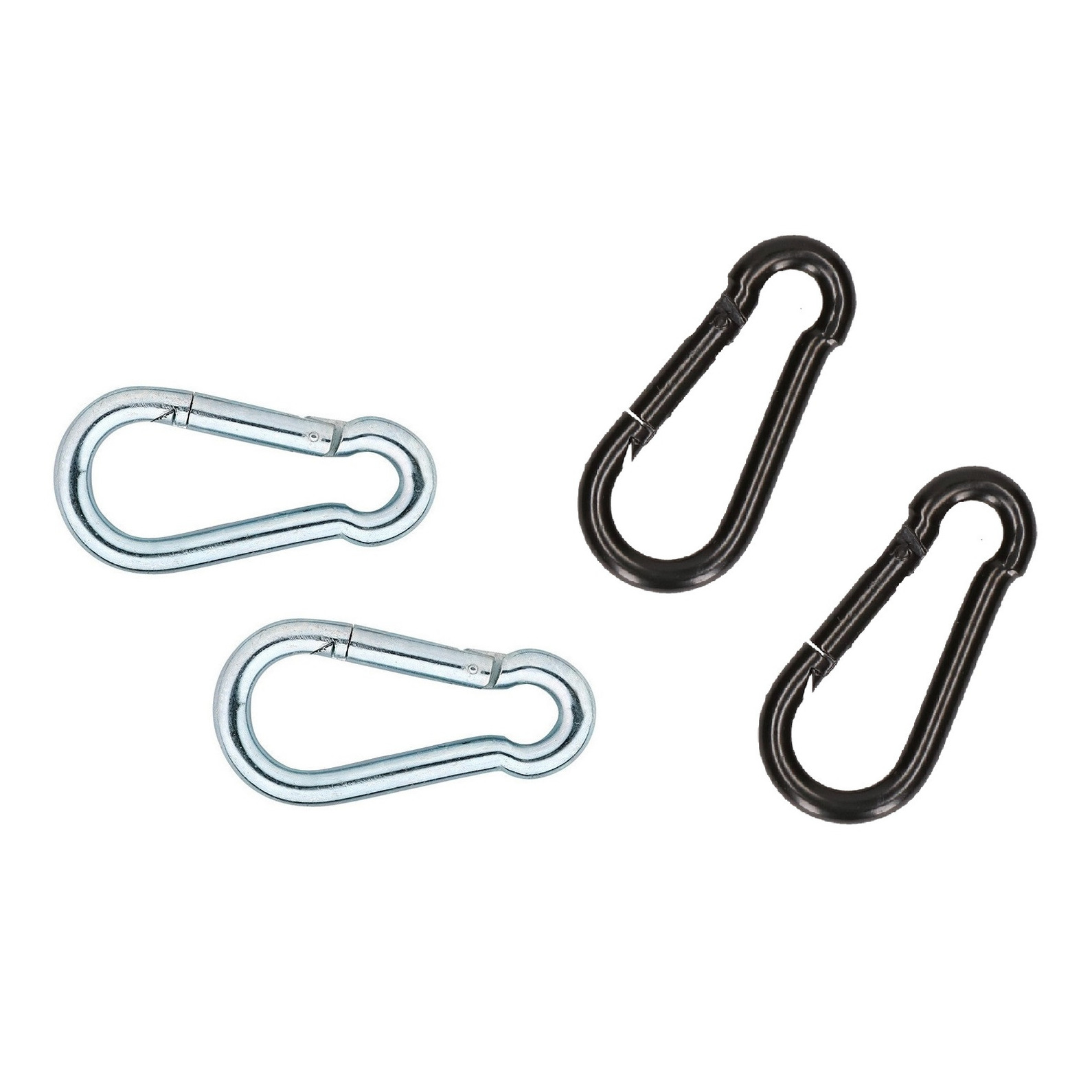 4x stuks karabijnhaak / karabijnhaken zwart en wit verzinkt staal 8 cm -