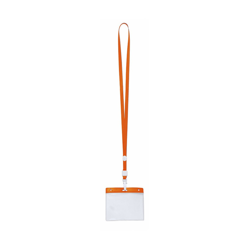 Badgehouders/naamkaarthouders - 10x - met oranje keycord/lanyard - plastic - beurs/feest -