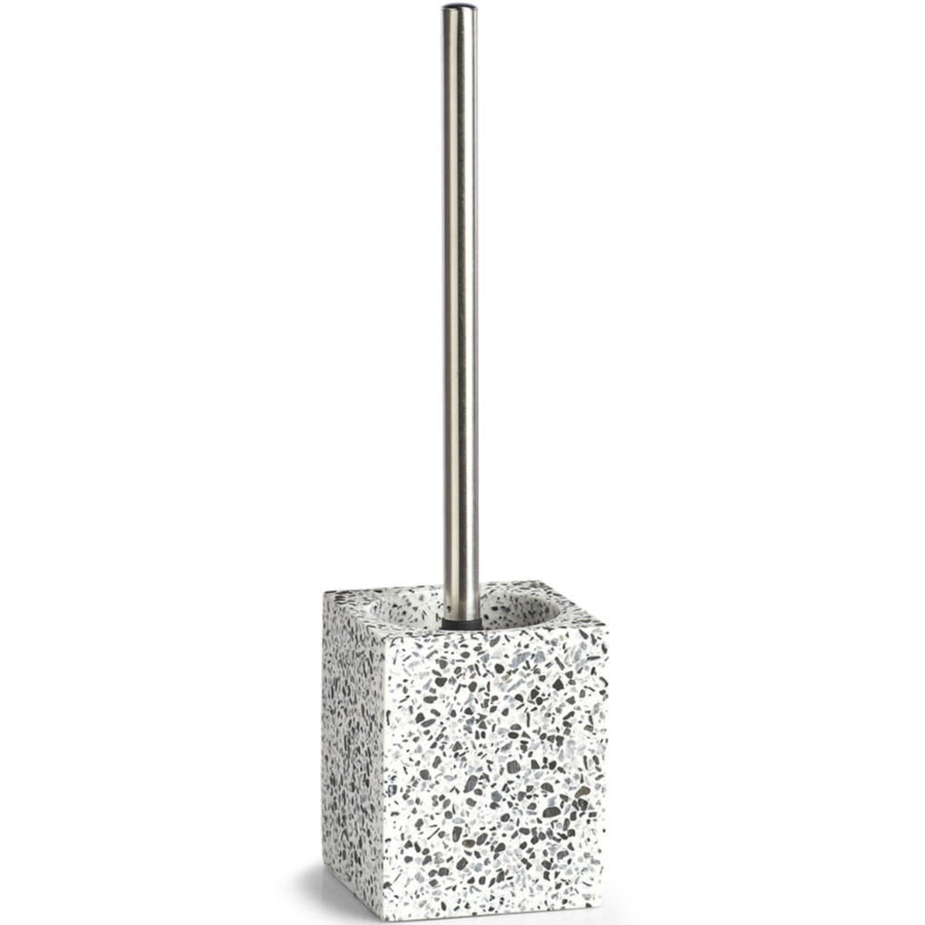 WC/toiletborstel in houder - kunststeen - terrazzo - 10 x 38 cm -