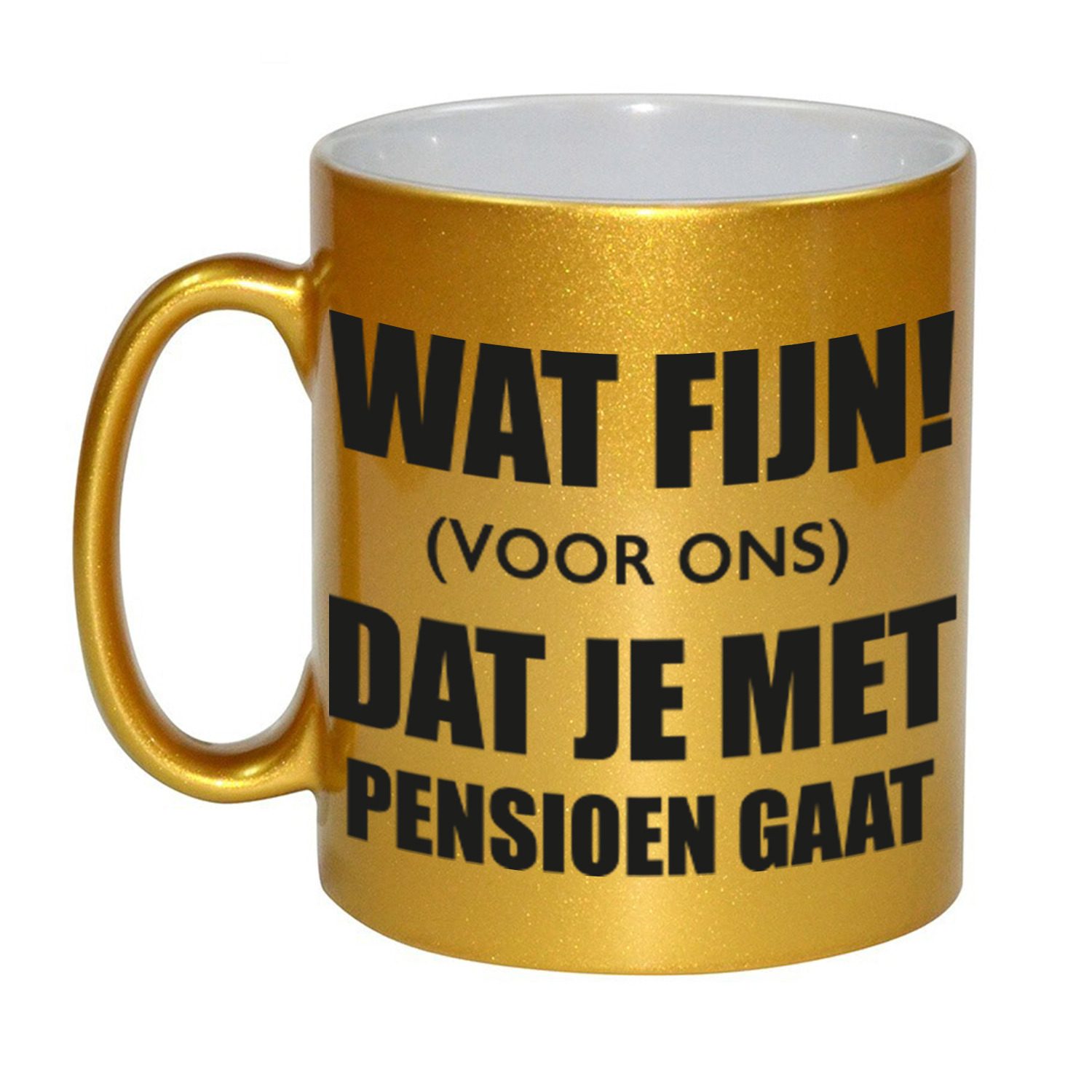 Wat fijn dat je met pensioen gaat cadeau mok / beker goud bedankt cadeau pensioen 330 ml -