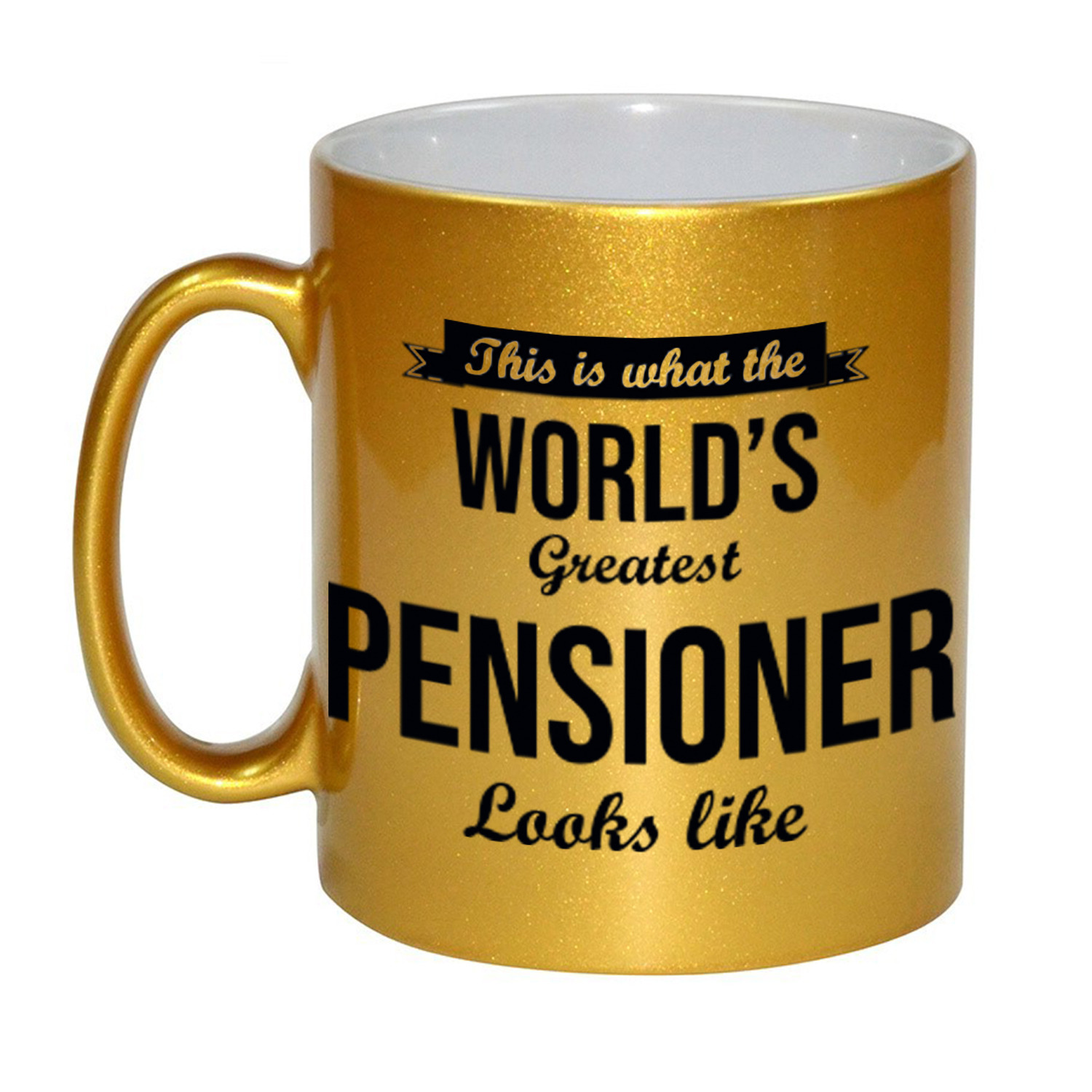 This is how the worlds greatest pensioner looks like mok / beker goud pensioen cadeau collega 330 ml -