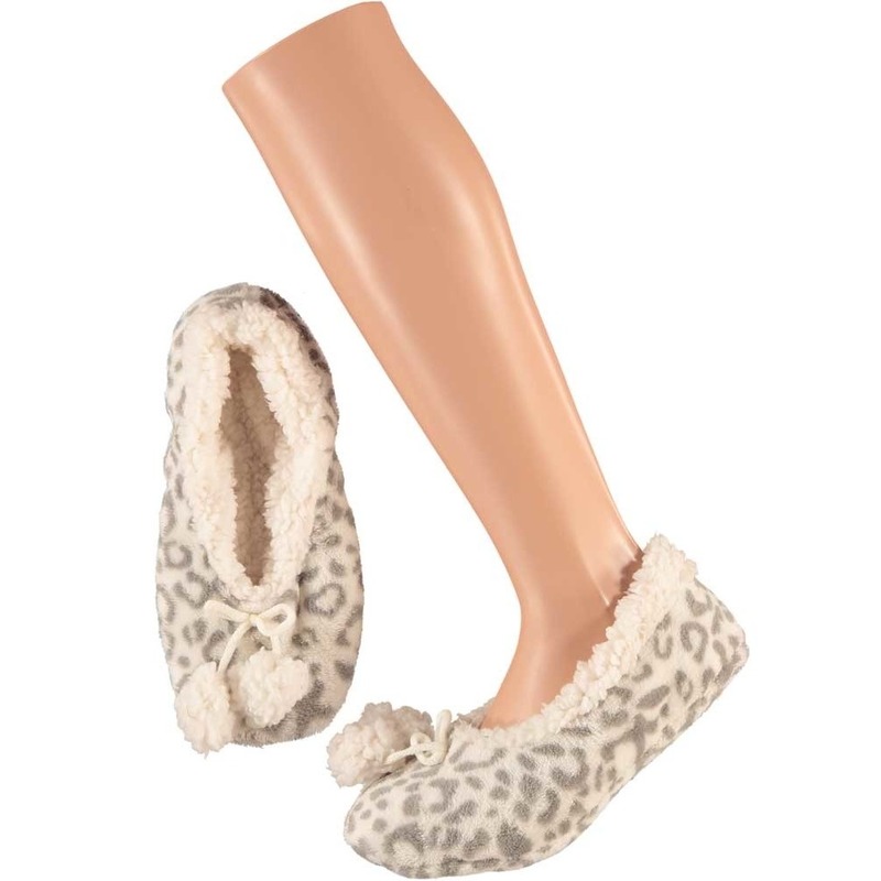 Ballerina pantoffels - luipaard print - grijs - dames - maat 40-42 - sloffen 40/42 -