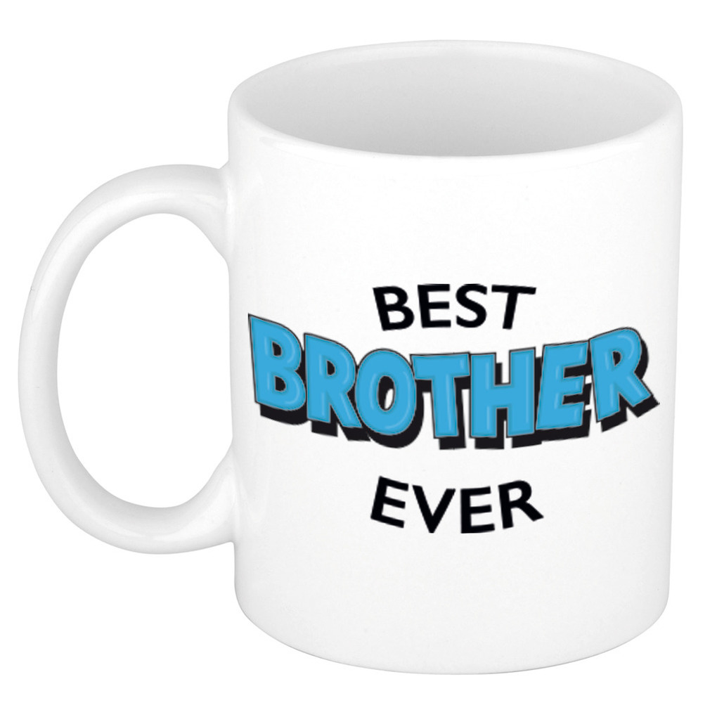 Best brother ever cadeau mok / beker wit met blauwe cartoon letters 300 ml -