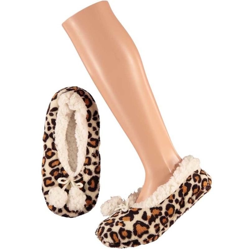 Ballerina pantoffels - luipaard print - bruin - dames - maat 37-39 - sloffen 37/39 -
