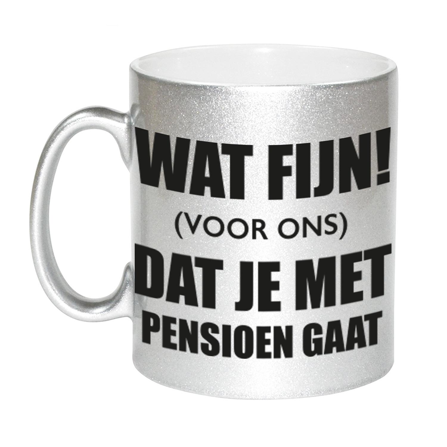 Wat fijn dat je met pensioen gaat cadeau mok / beker zilver bedankt cadeau pensioen 330 ml -