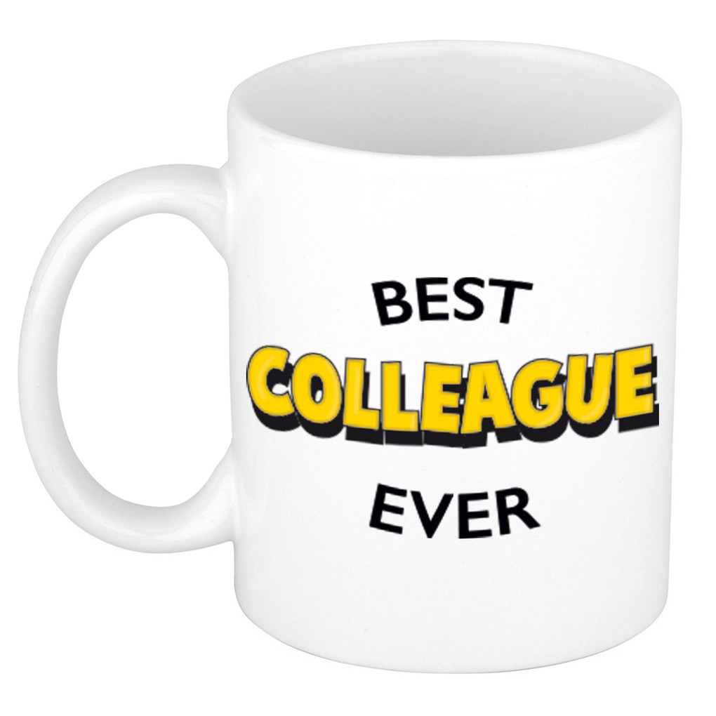Best colleague ever cadeau mok / beker wit met gele cartoon letters 300 ml -
