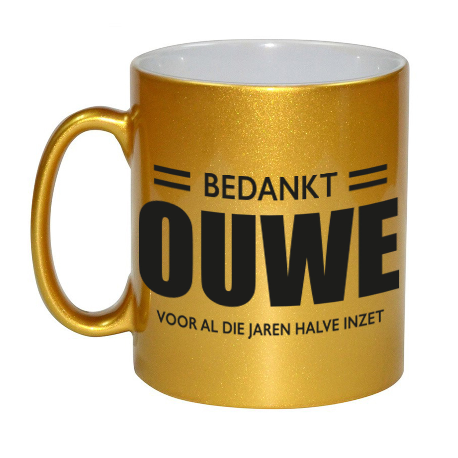 Bedankt ouwe voor de halve inzet pensioen mok / beker goud afscheidscadeau 330 ml -
