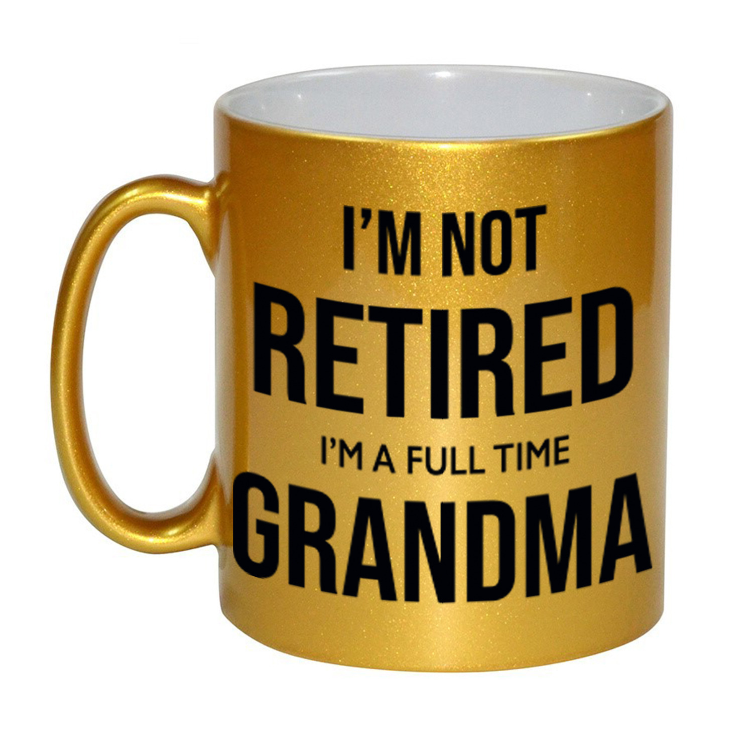 Im not retired im a full time grandma / oma pensioen mok / beker goud afscheidscadeau 330 ml -