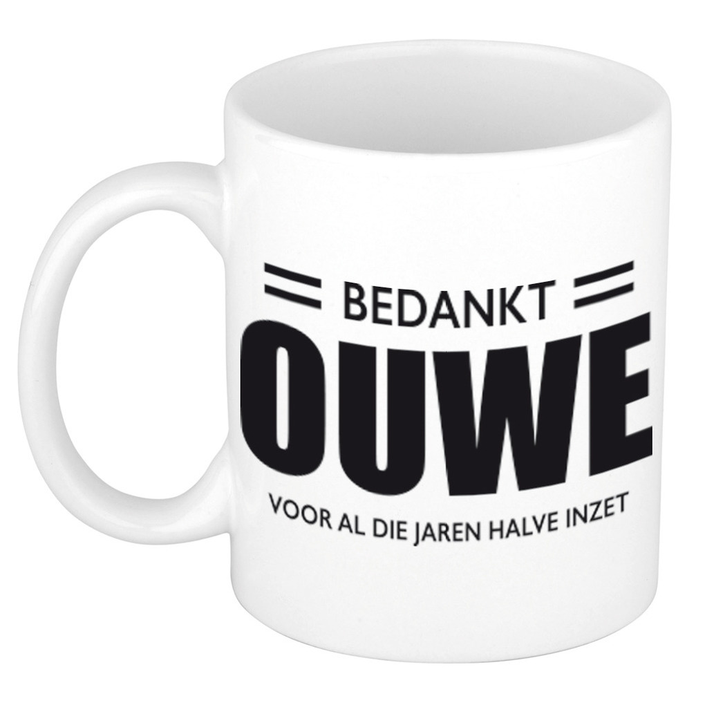 Bedankt ouwe voor de halve inzet pensioen mok / beker wit afscheidscadeau 300 ml -
