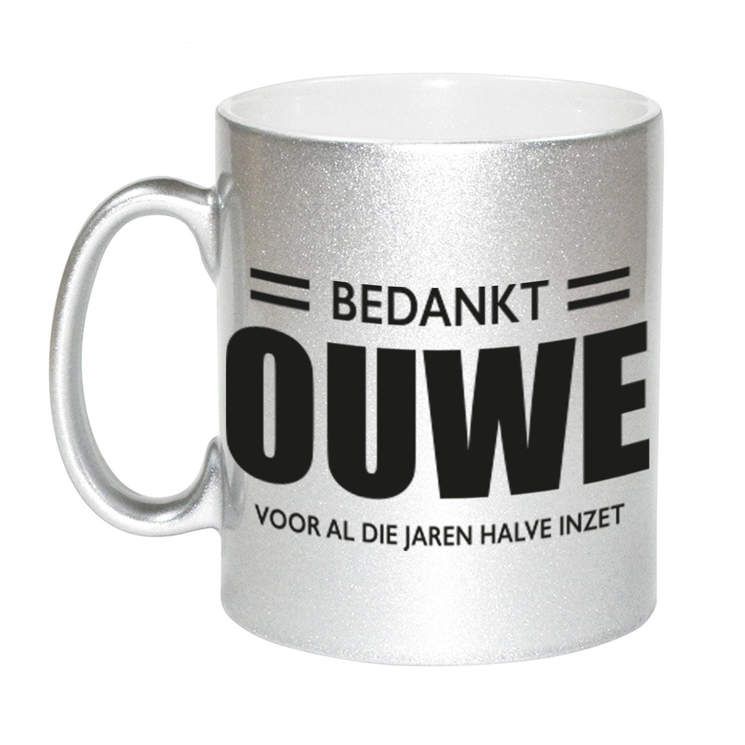 Bedankt ouwe voor de halve inzet pensioen mok / beker zilver afscheidscadeau 330 ml -