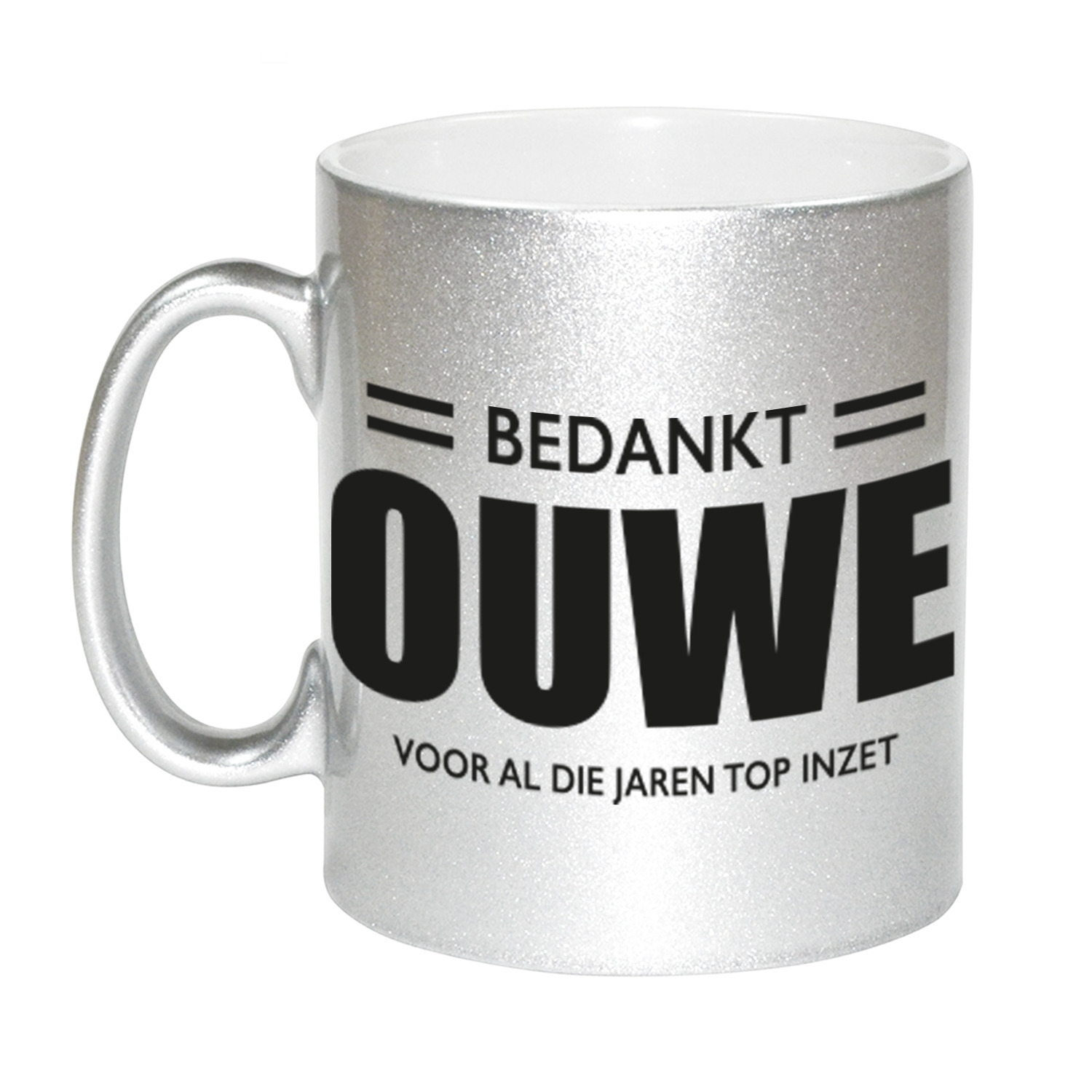 Bedankt ouwe voor de top inzet pensioen mok / beker zilver afscheidscadeau 330 ml -