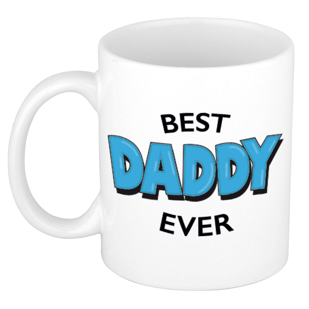 Best daddy ever cadeau mok / beker wit met blauwe cartoon letters 300 ml -