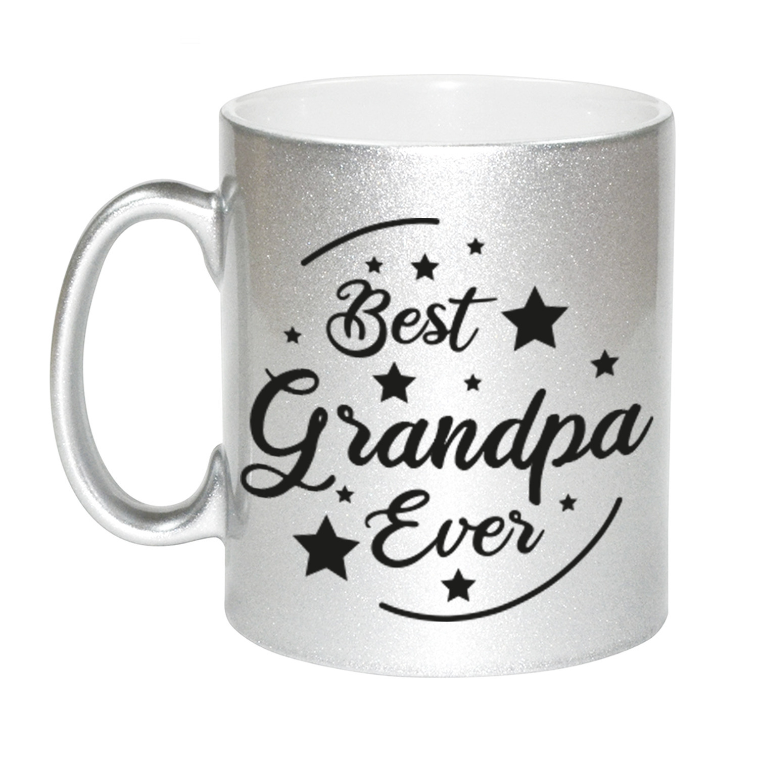 Zilveren Best Grandpa Ever cadeau koffiemok / theebeker 330 ml -
