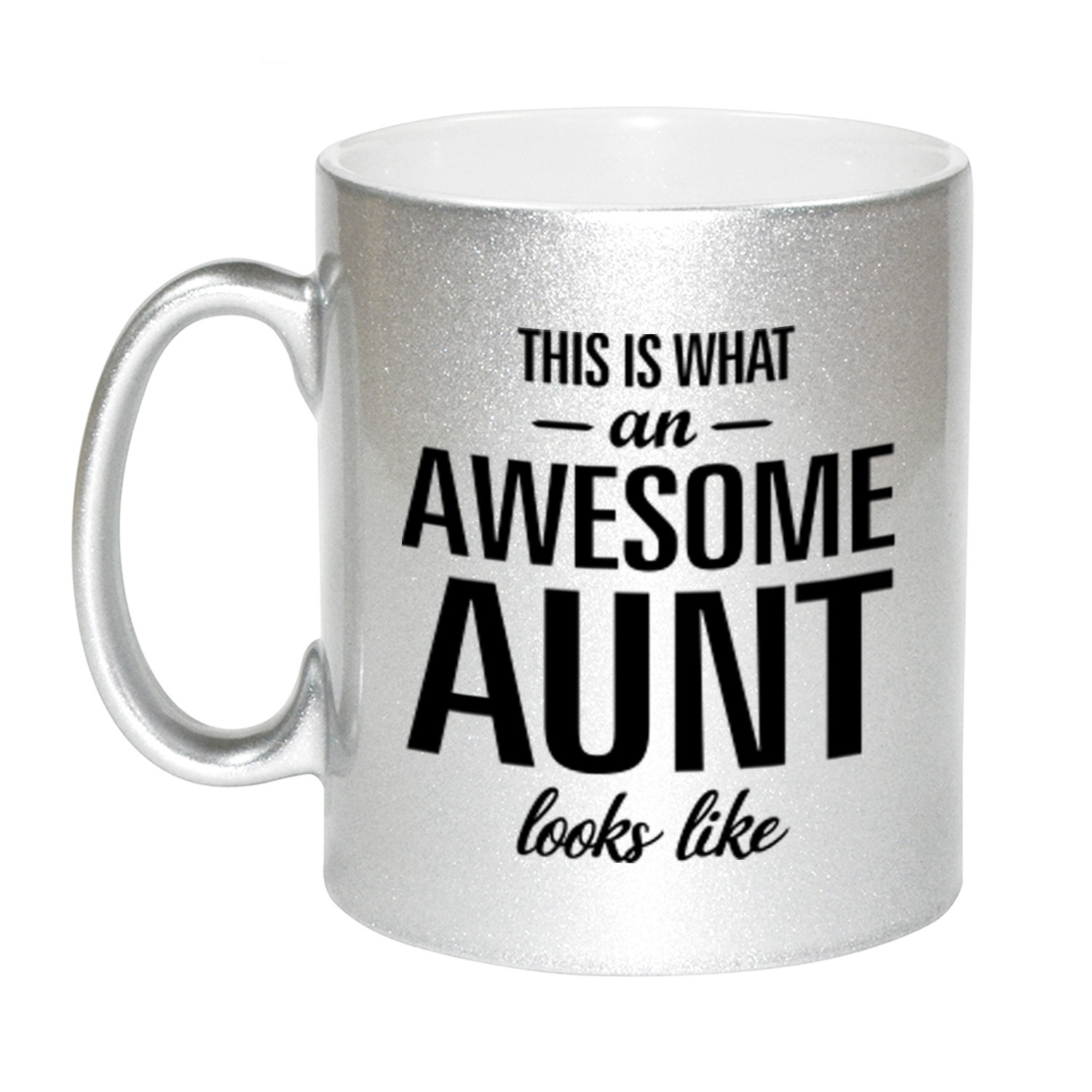 Awesome aunt /tante zilveren cadeau mok / beker 330 ml -