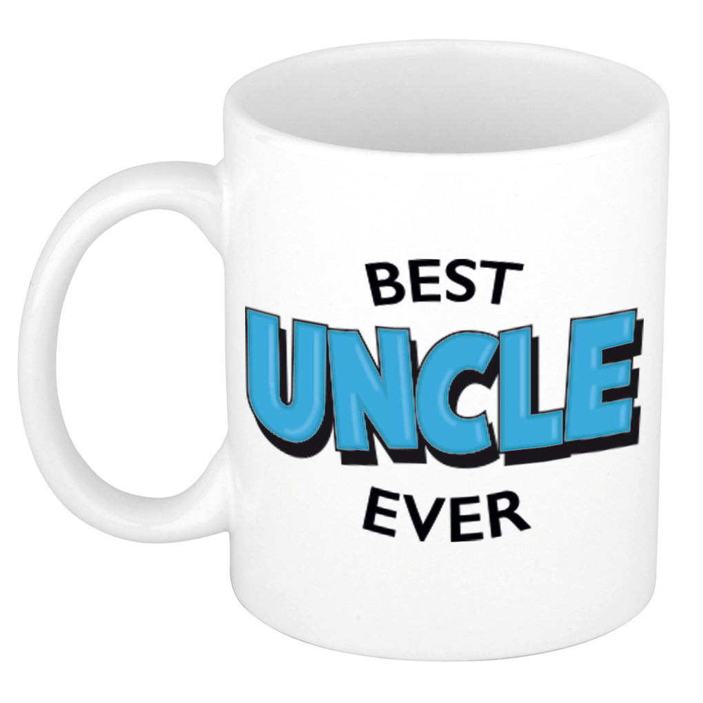Best uncle ever cadeau mok / beker wit met blauwe cartoon letters 300 ml -
