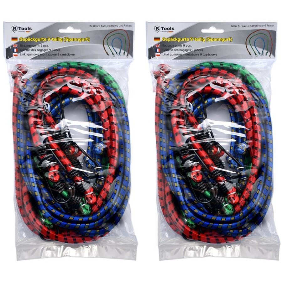 18x Bagagespinnen/snelbinders groen/rood/blauw 60 / 80 / 100 cm -