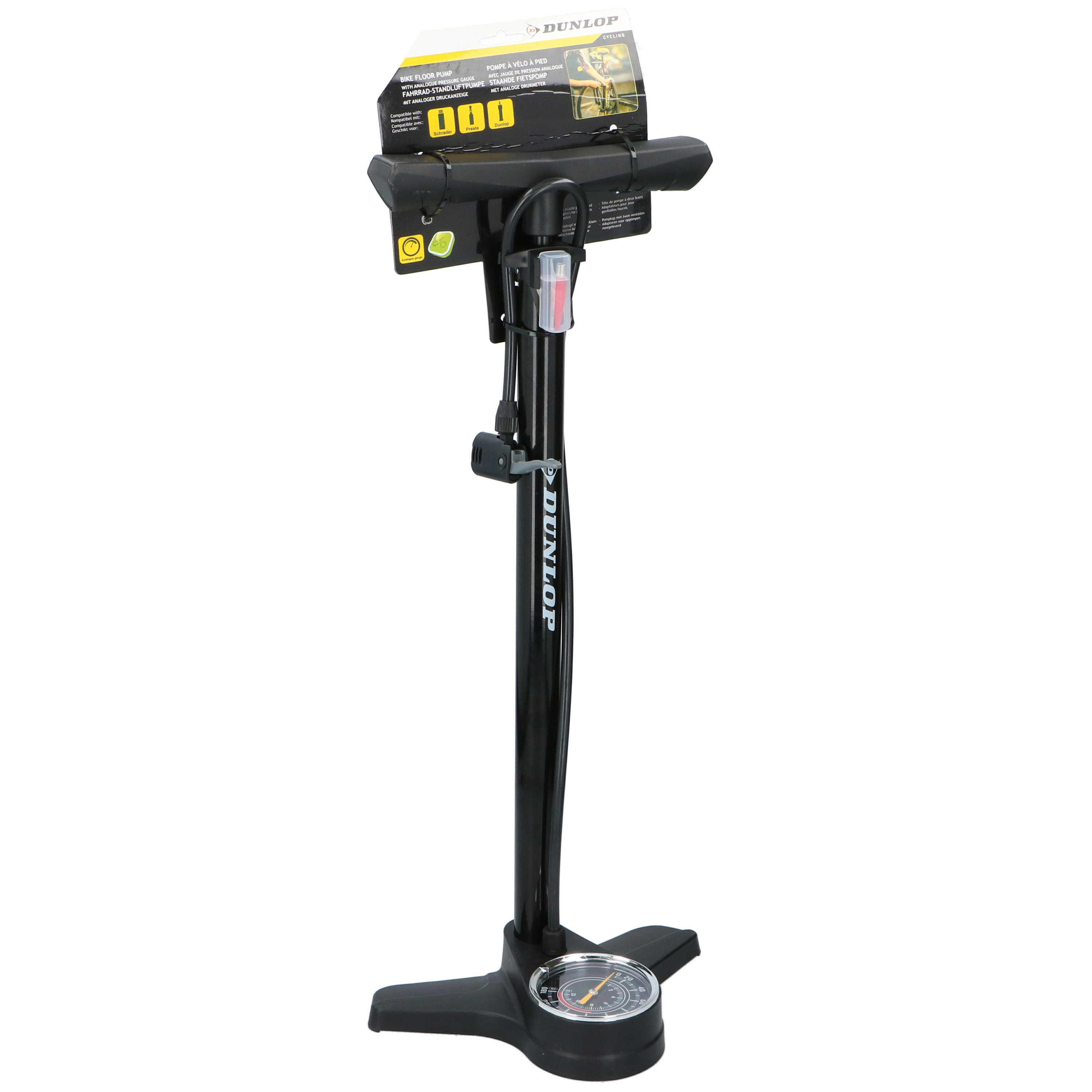 Dunlop Fietspomp - inclusief manometer - 61 cm - incl. verloopstukken -