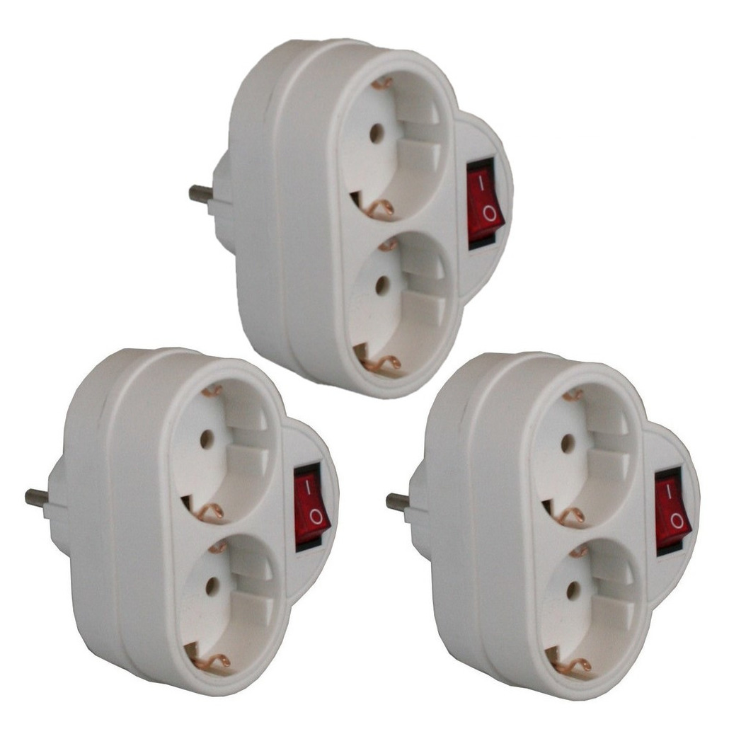 Benson Stopcontact splitter - 3x stuks - dubbel wit - met randaarde en schakelaar -
