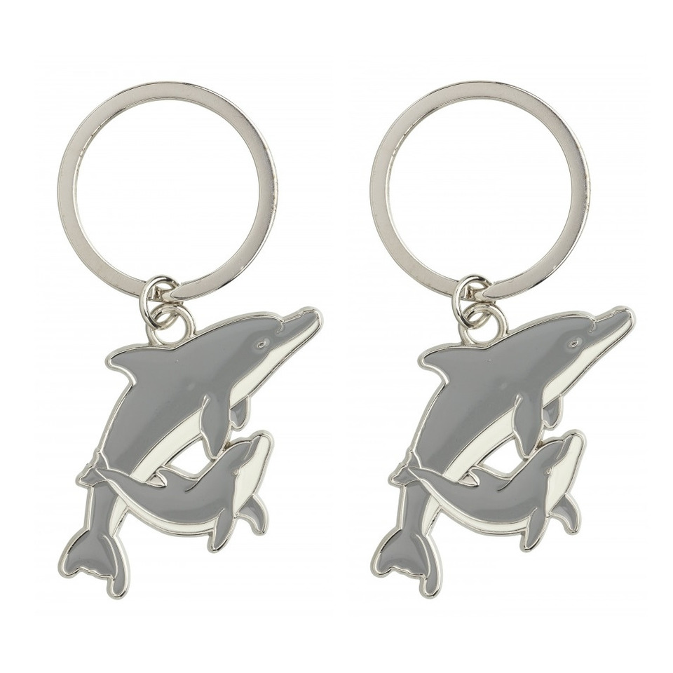 Set van 2x stuks metalen dolfijn sleutelhangers 5 cm -