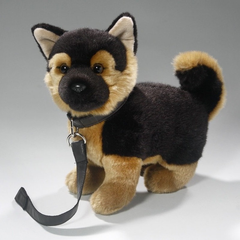 Speelgoed Duitse Herdershond knuffel 22 cm met riem -