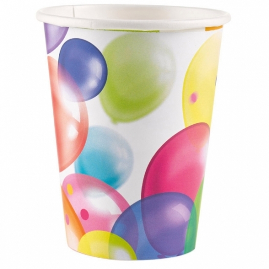 16x stuks feest bekertjes met ballonnen opdruk karton 250ml -