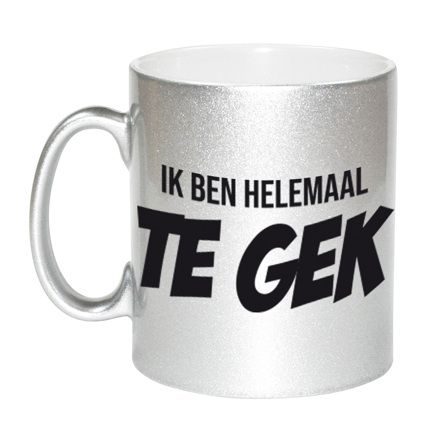 Ik ben helemaal te gek mok / beker zilver cadeau collega 330 ml -