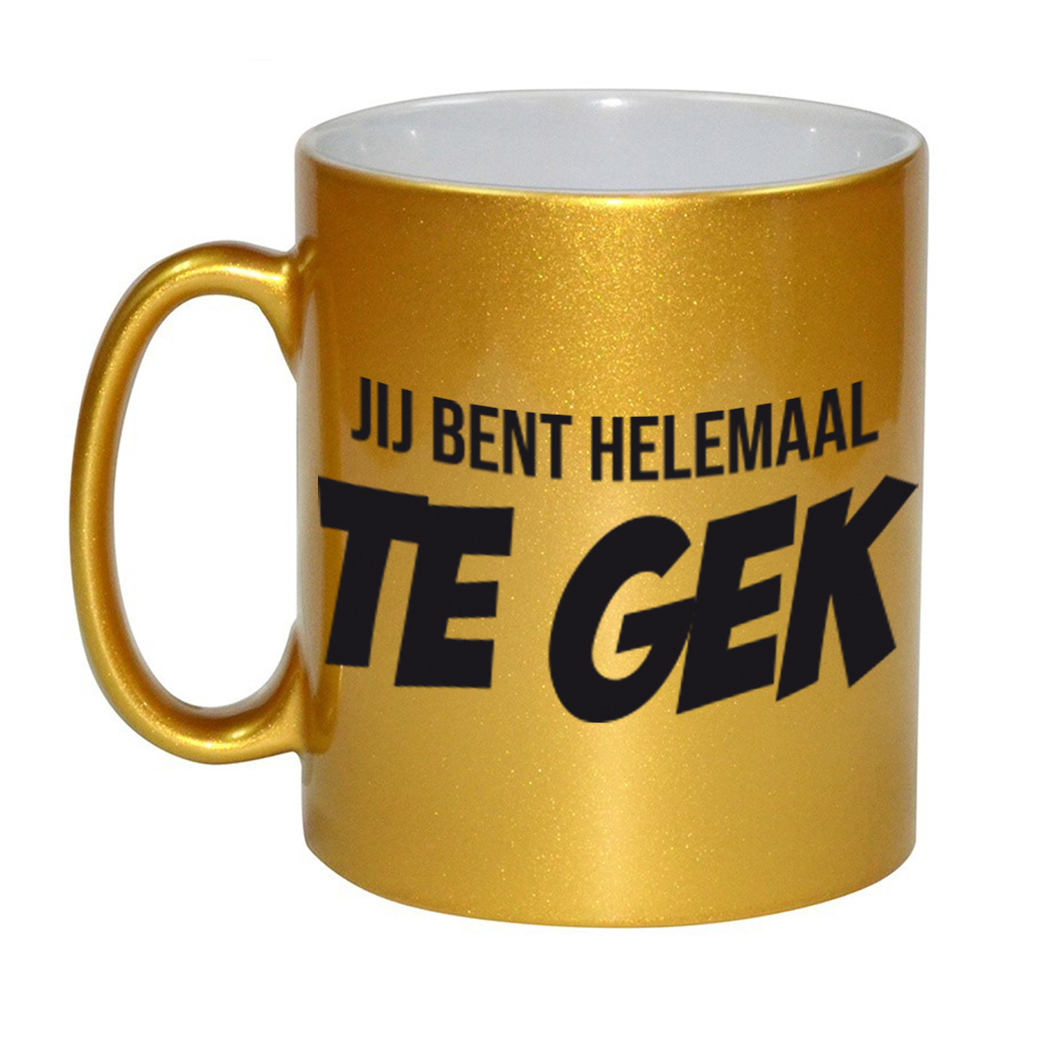 Jij bent helemaal te gek mok / beker gouden cadeau collega 330 ml -