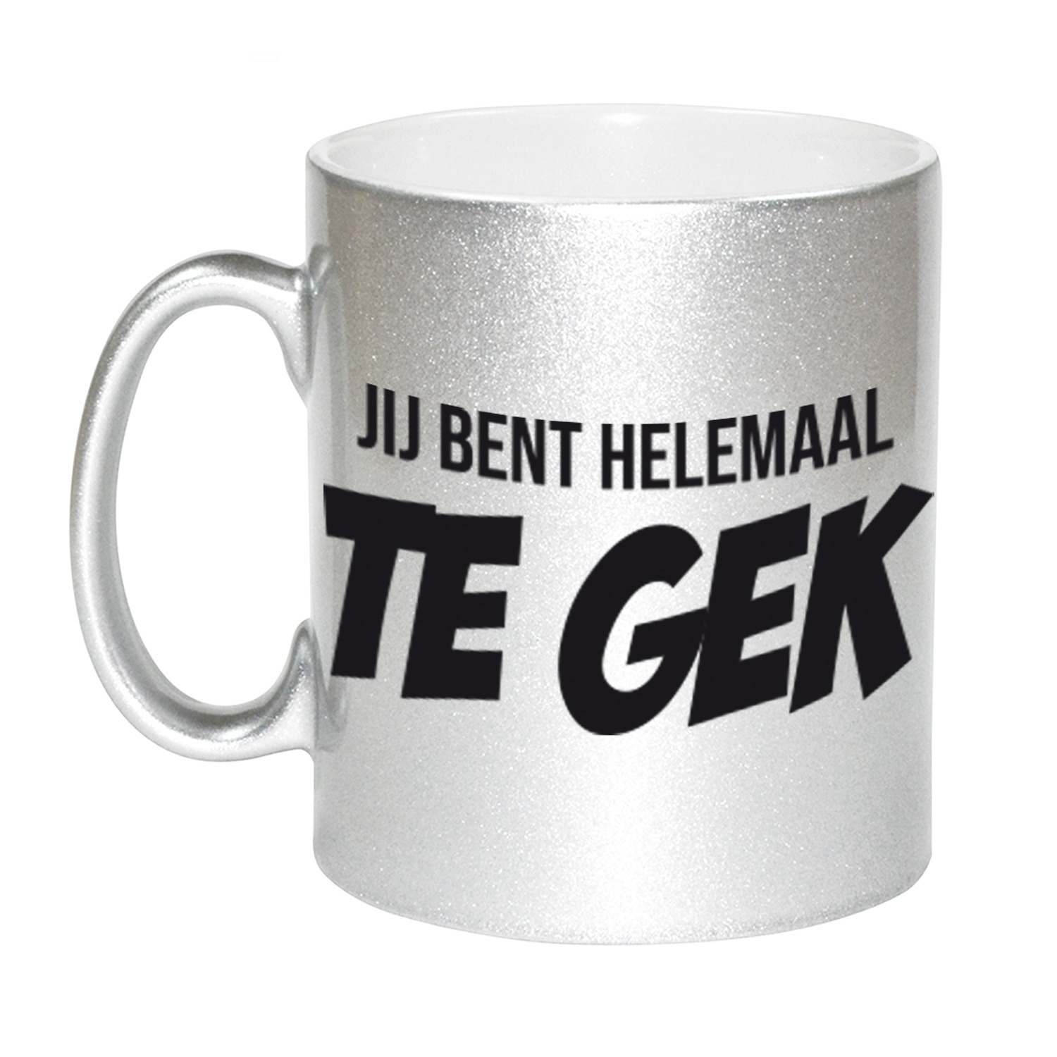 Jij bent helemaal te gek mok / beker zilveren cadeau collega 330 ml -
