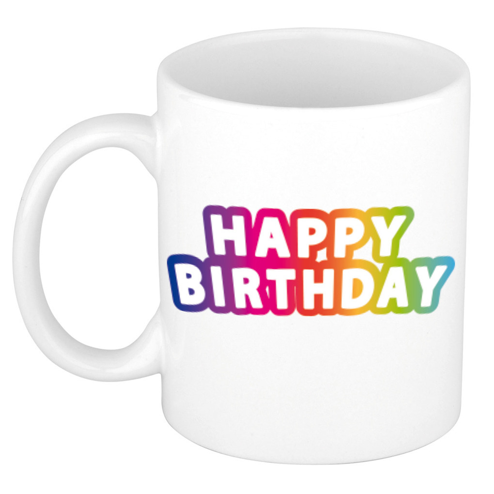 Happy Birthday regenboog verjaardags koffiemok / theebeker 300 ml -