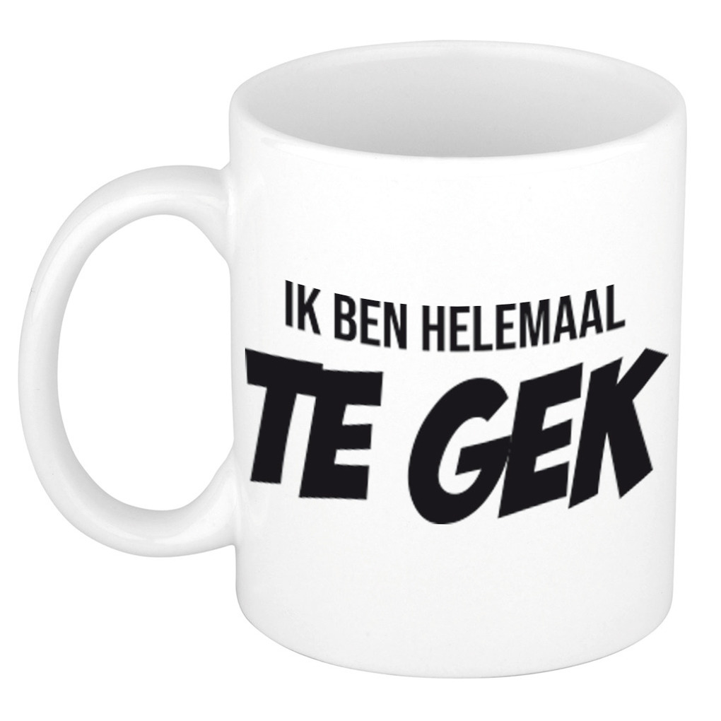 Ik ben helemaal te gek mok / beker wit cadeau collega 300 ml -