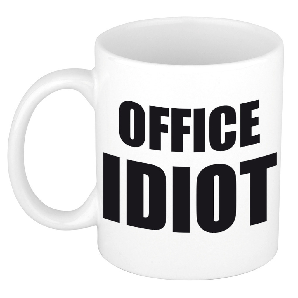 Office idiot koffiemok / theebeker zwarte blokletters 300 ml -