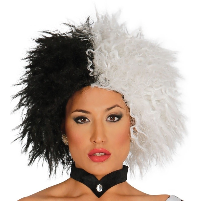 Fiestas Halloween verkleedpruik kort haar - zwart/wit - dames - Devil lady -