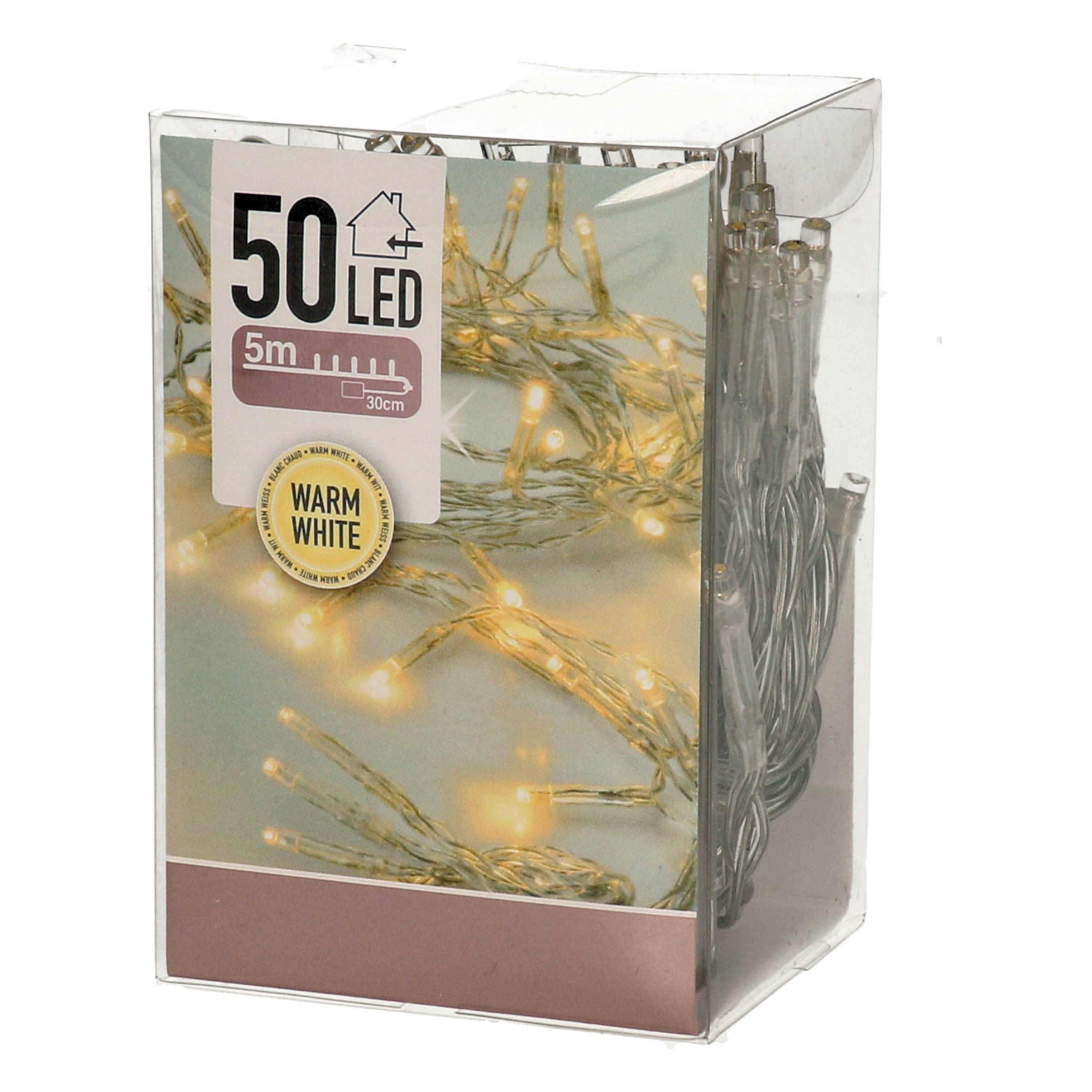 Kerstverlichting - op batterij - warm - wit - 50 led lampjes - 5 meter - transparant snoer -
