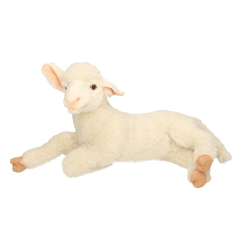 Hansa pluche lam/schaap knuffel - liggend - 33 cm - dieren knuffels -