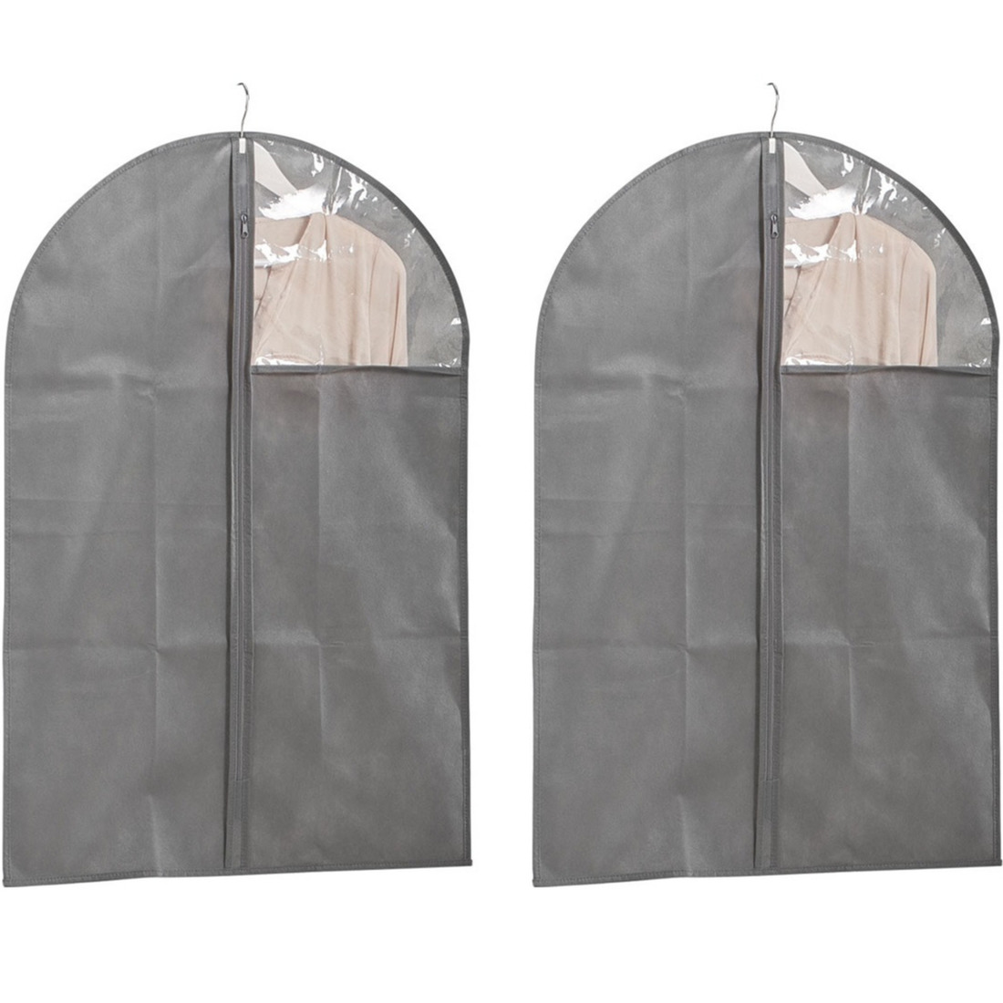 2x Grijze kledinghoezen 60 x 90 cm met kijkvenster -