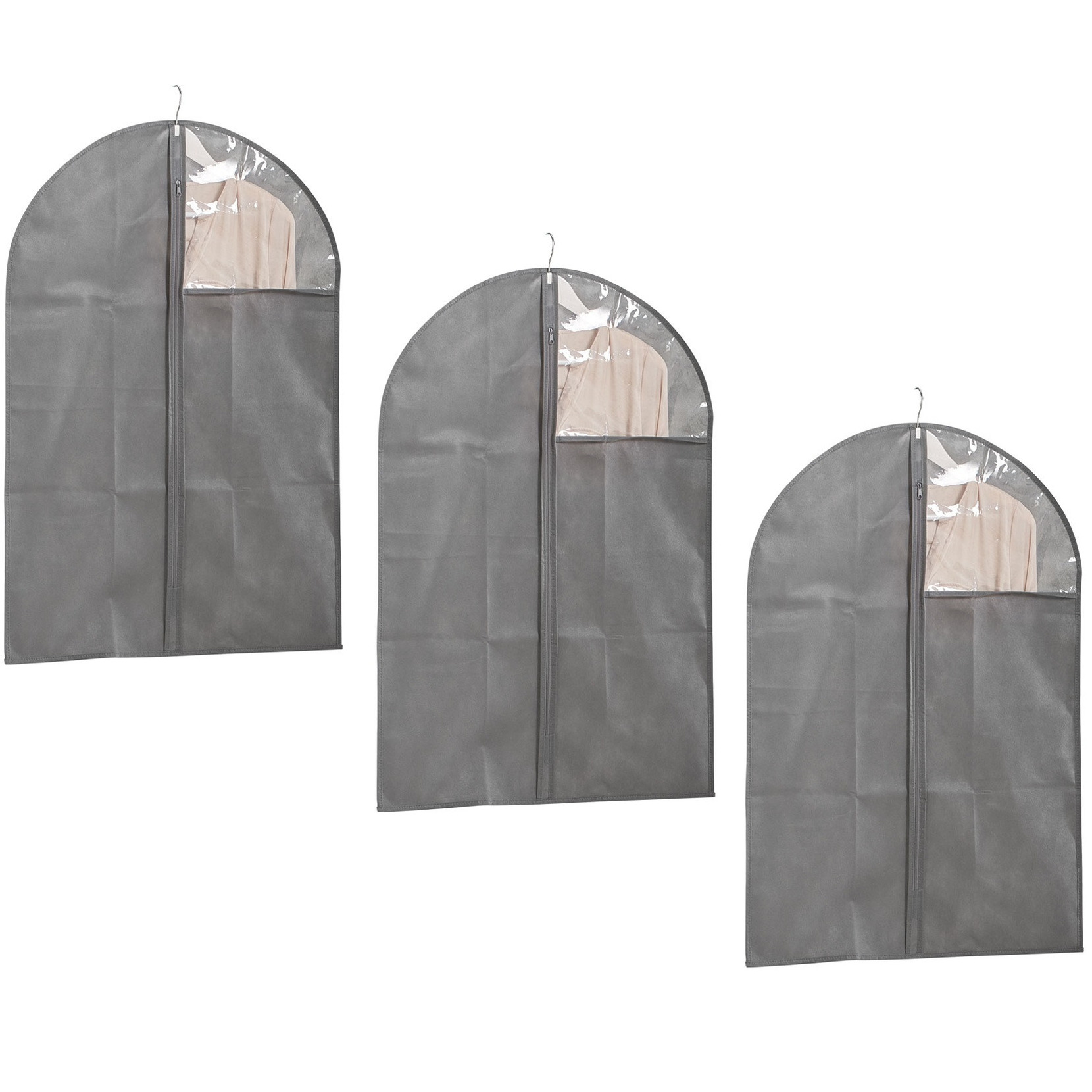 3x Grijze kledinghoezen 60 x 90 cm met kijkvenster -