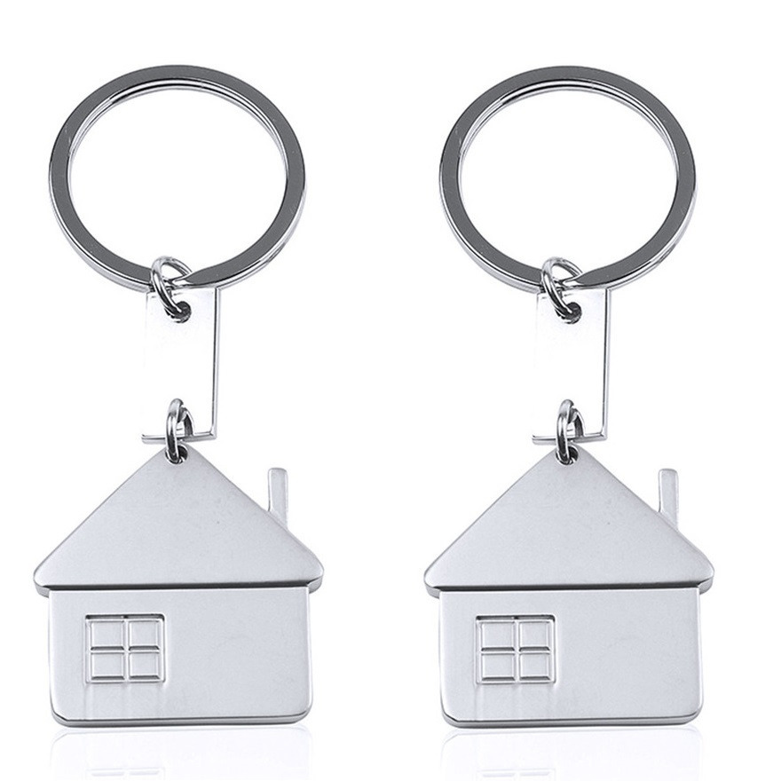Sleutelhanger met huisje - 4x - metaal - 3,5 cm - woning - nieuw huis - makelaar cadeau -