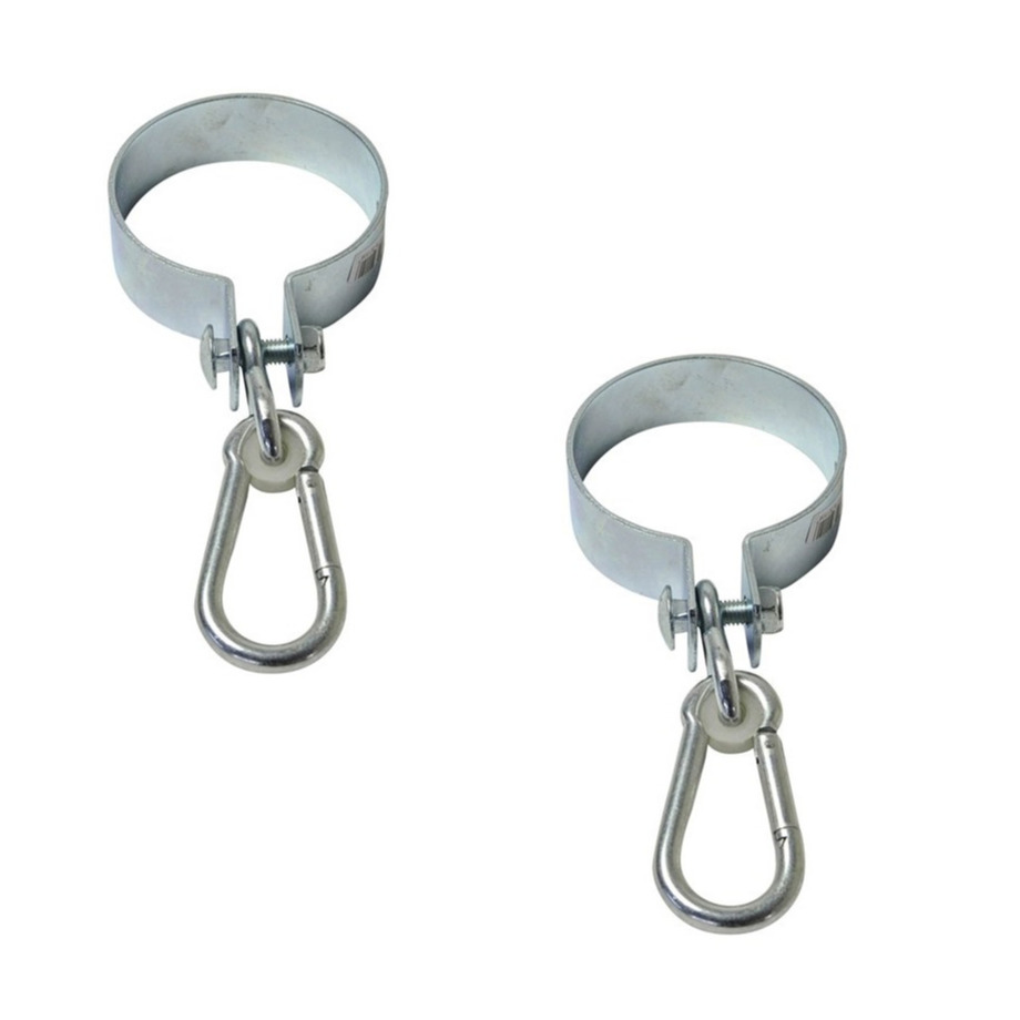 2x Schommelhaken / bevestigingshaken staal met spanband en karabijnhaak 10 cm -