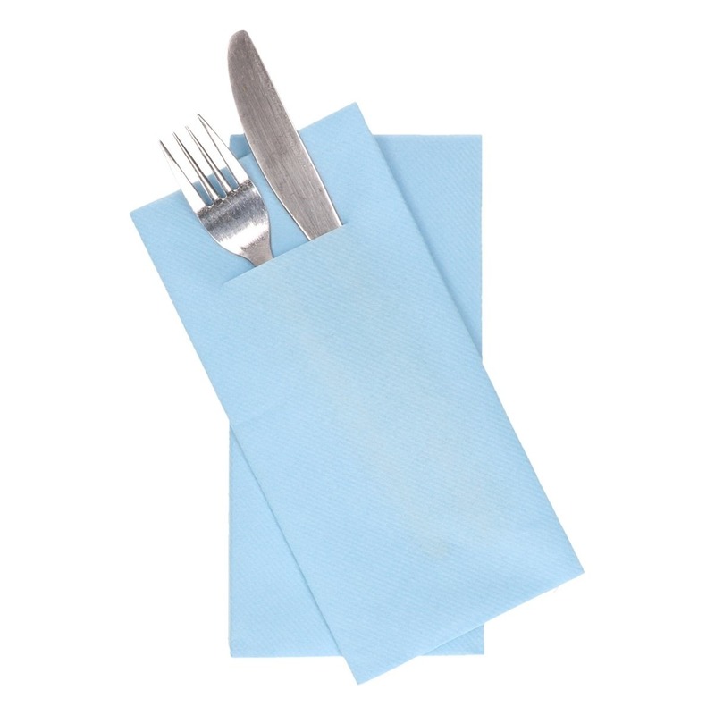 24x stuks Lichtblauwe servetten met bestek gleuf 40 cm -