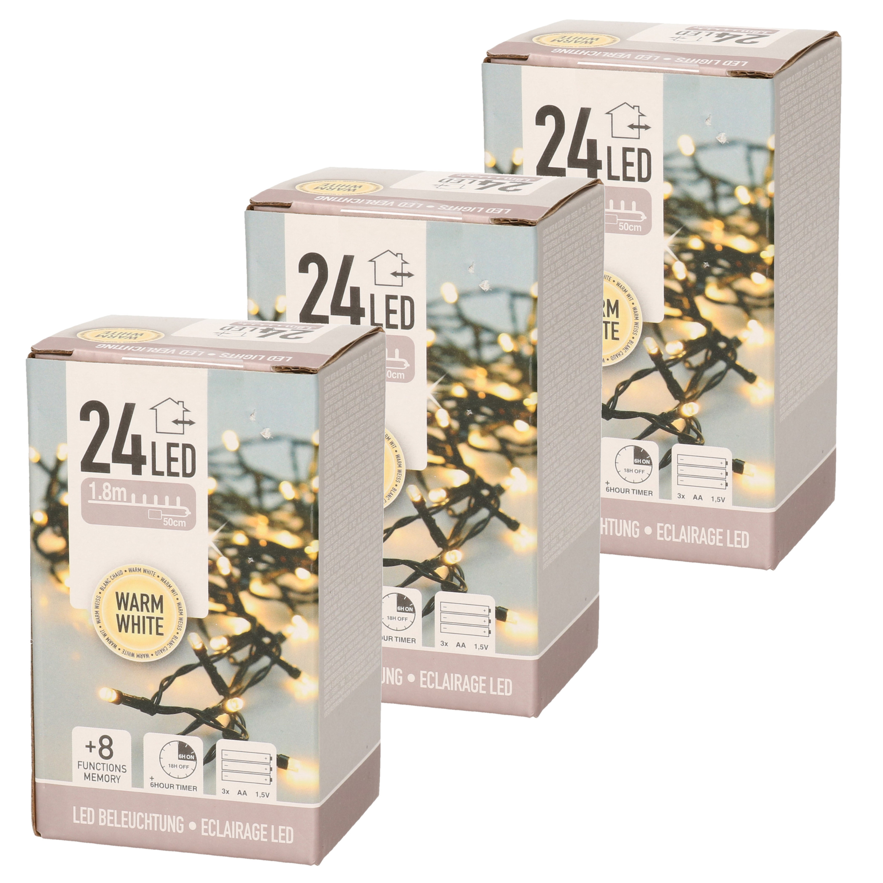 Anna's Collection Kerstverlichting - 3x stuks -timer - 20 warm witte lampjes - batterijen - Lichtsno -