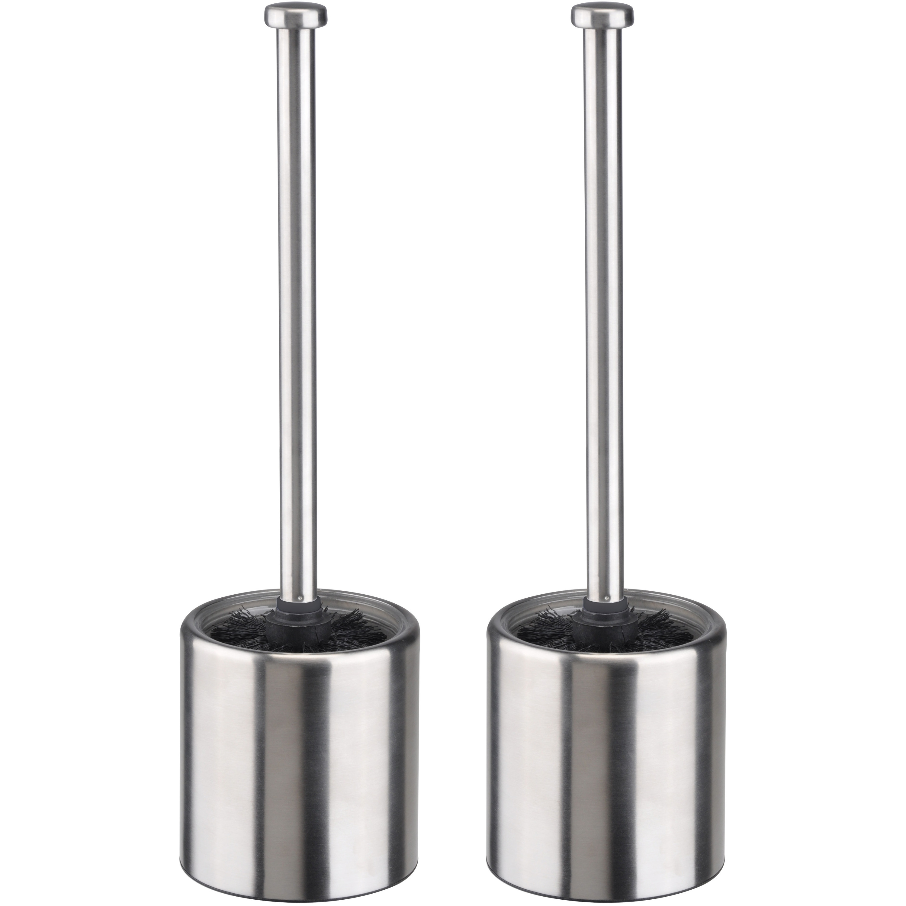 Toiletborstel met houder - 2x stuks - RVS - mat - 36 cm -