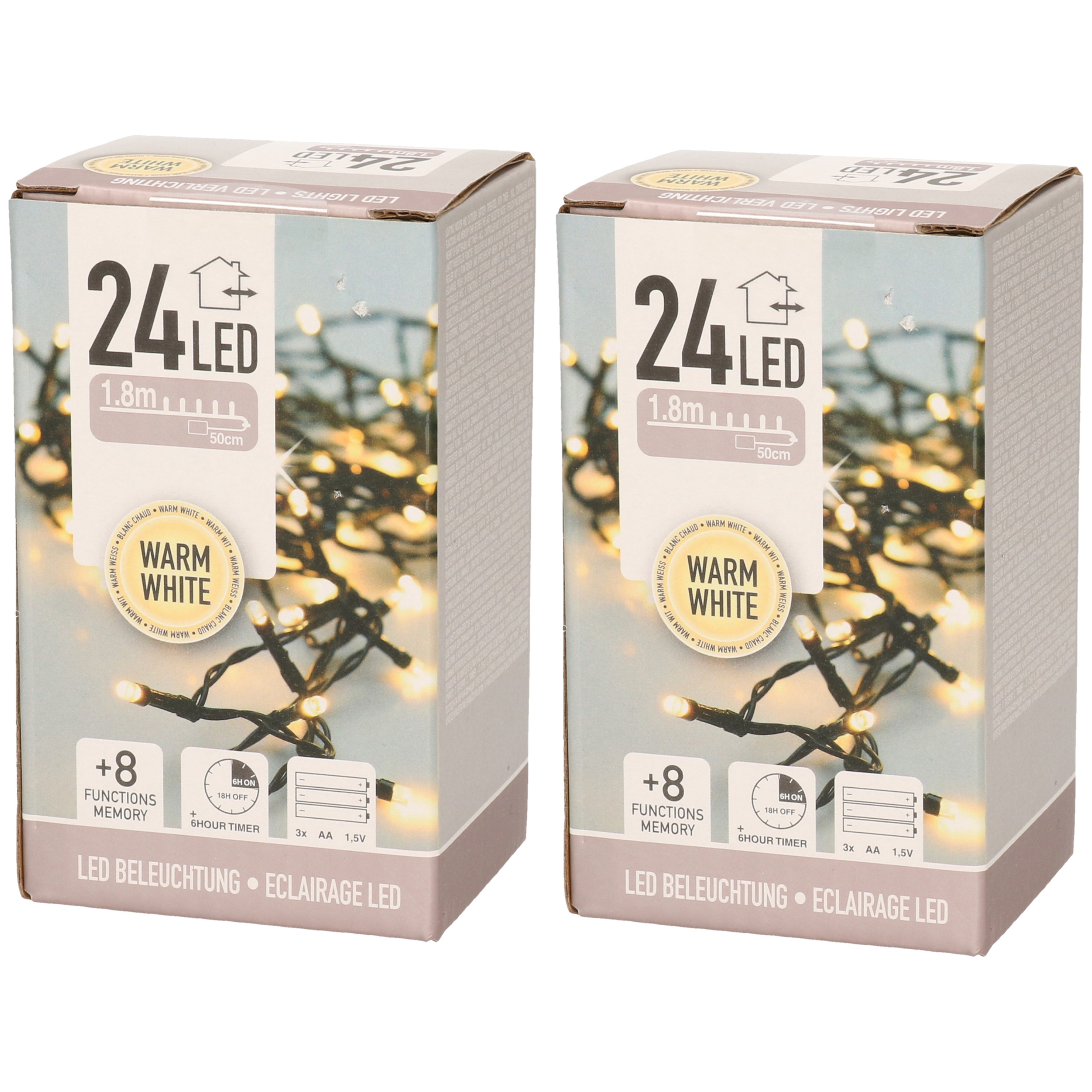 Anna's Collection Kerstverlichting - 2x stuks -timer - 20 warm witte lampjes - batterijen - Lichtsno -