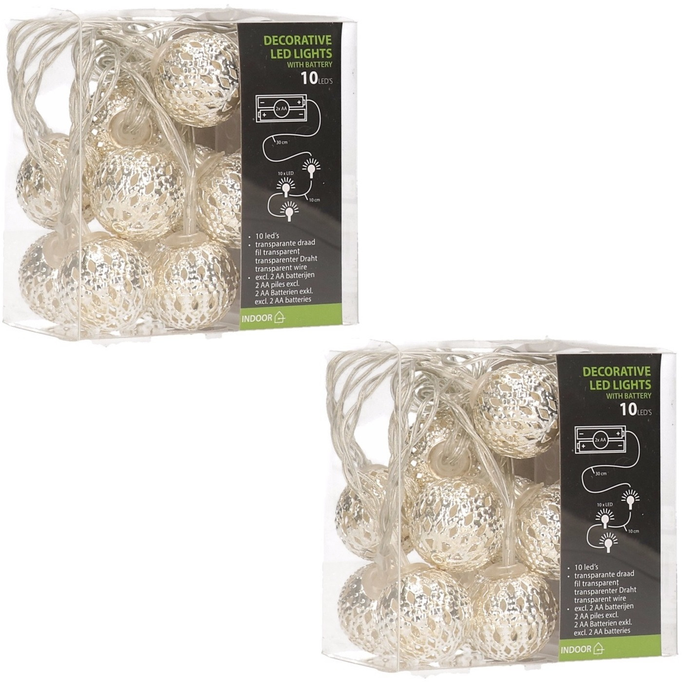 2x stuks kerstverlichting kerstballen slingers met LED licht 90 cm -