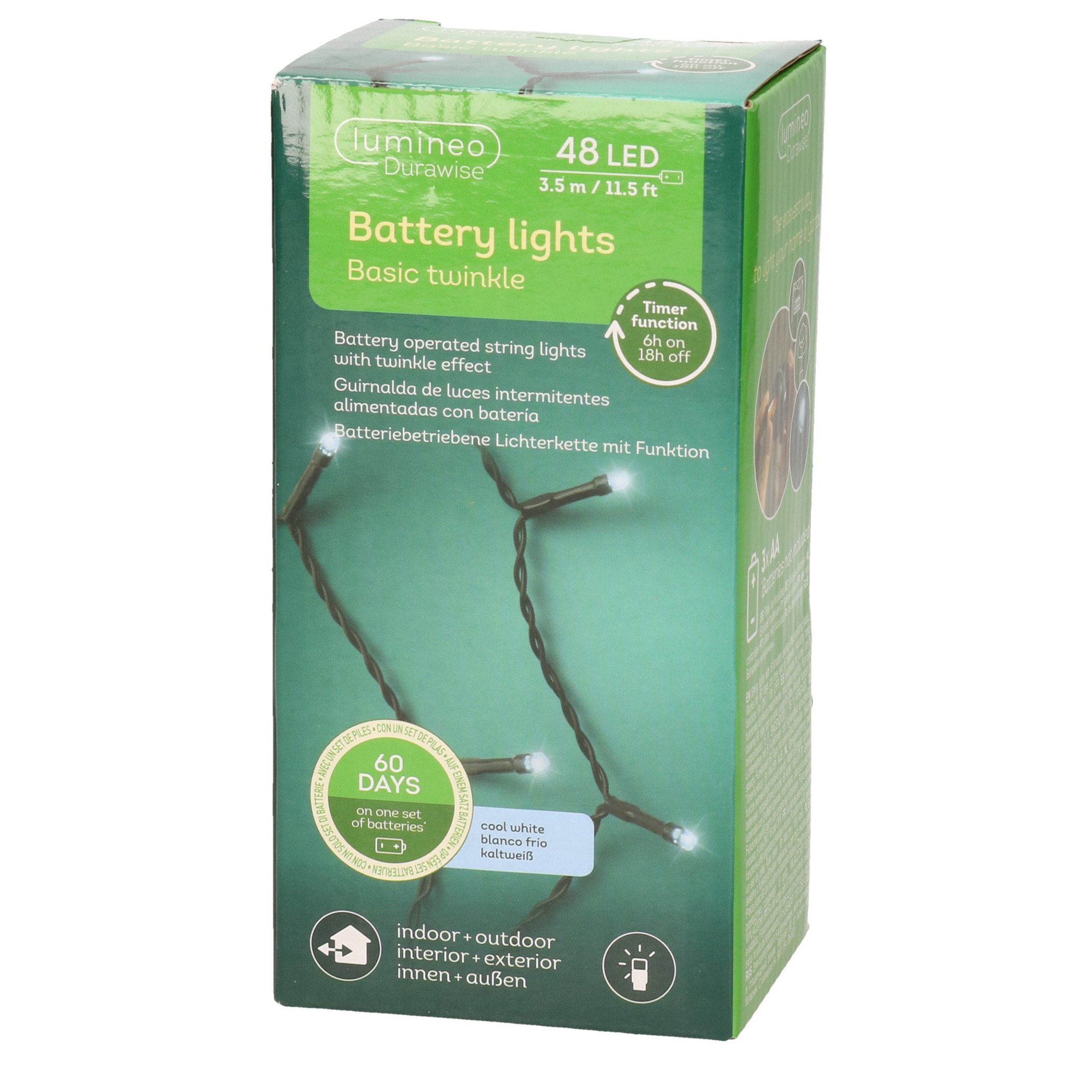 Lumineo kerstverlichting - batterij - 48 led lampjes - helder wit - 400 cm -