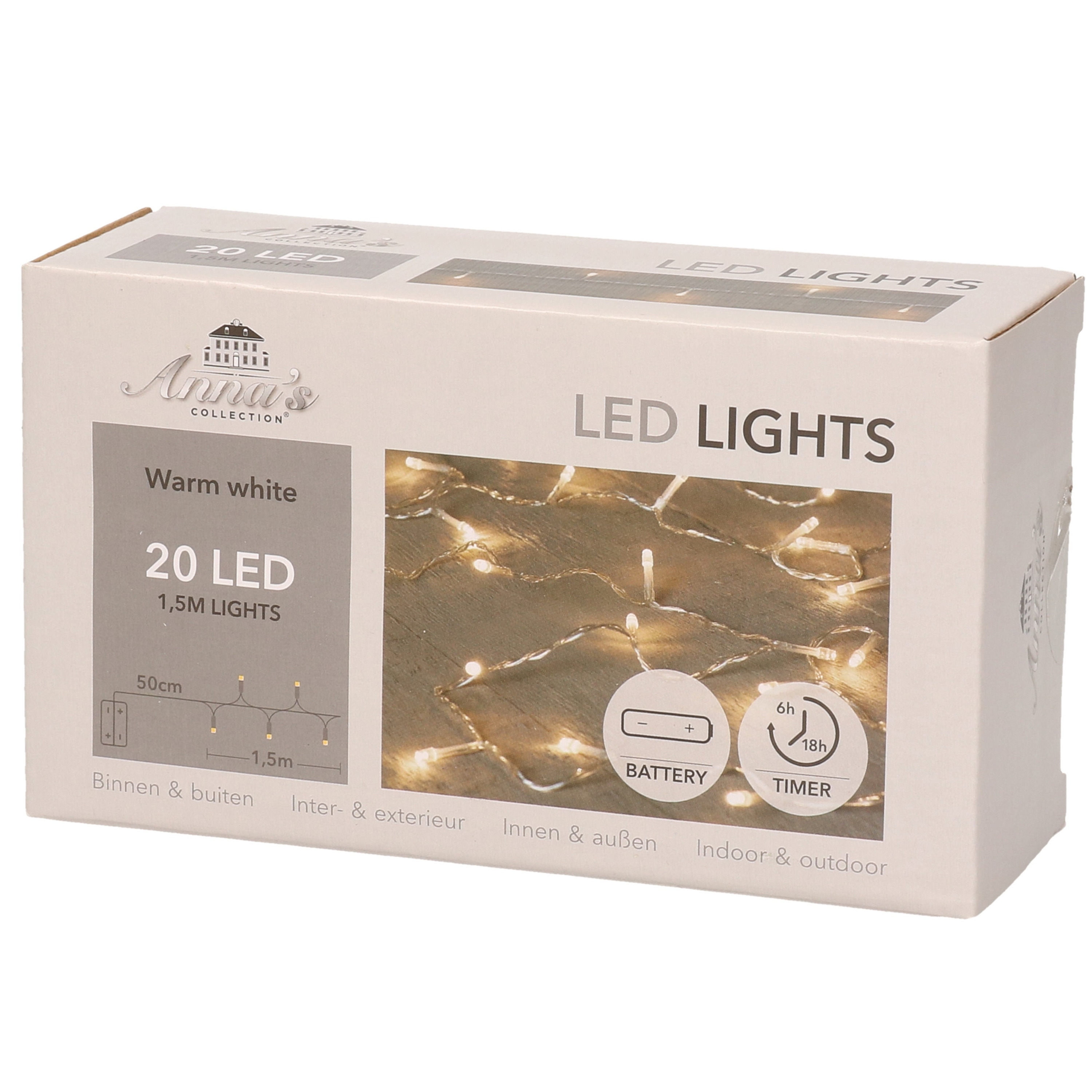 Anna's Collection Kerstverlichting -timer - 20 warm witte lampjes - batterijen - Lichtsnoer -
