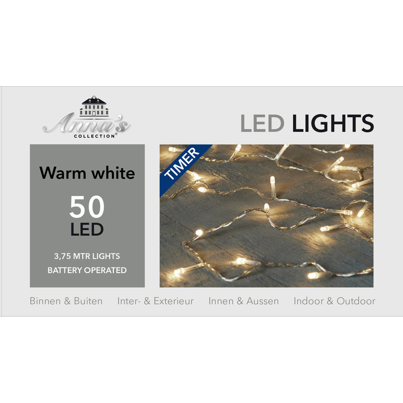 Kerstverlichting met timer 50 warm witte lampjes op batterijen -