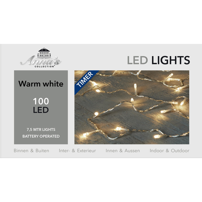 Kerstverlichting met timer 100 warm witte lampjes op batterijen -